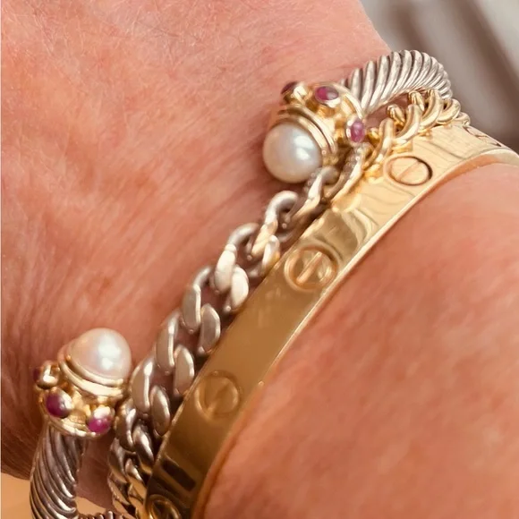 Authentic David Yurman bracelet. Silver/gold and Pearls and Pink stones. - Picture 2 of 5